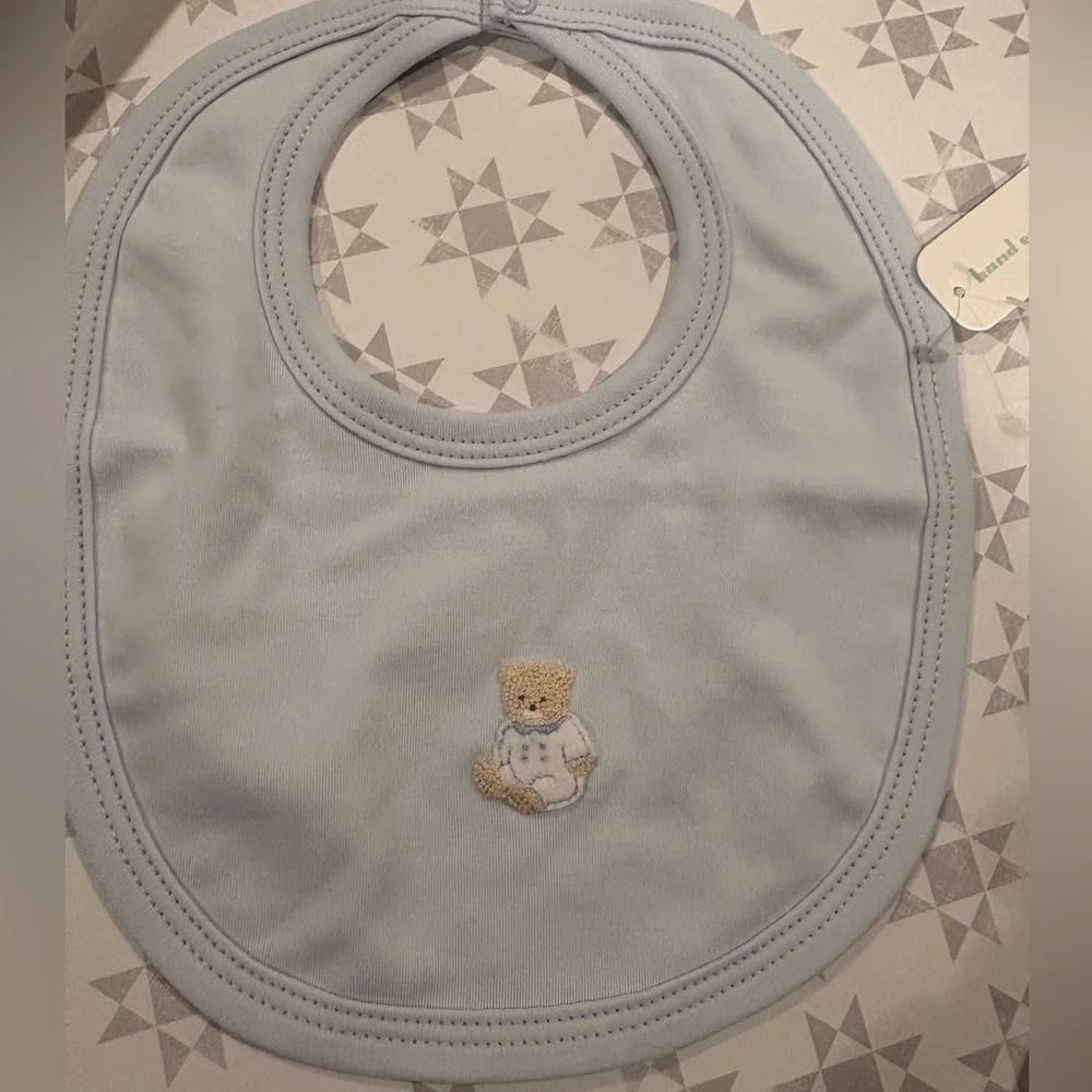 NWOT Kissy Kissy Premier Hand Embroidered Bib with Teddy Bear